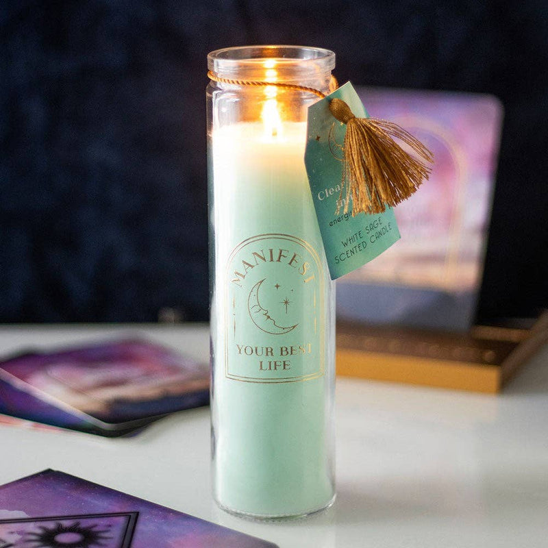 White Sage Candle with Clear Quartz Crystals