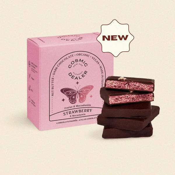 Jordbær & Macadamia – mørk nøttesjokolade 