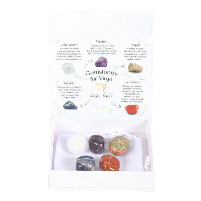 Virgo (jomfruen) Zodiac Crystal Tumblestone Set