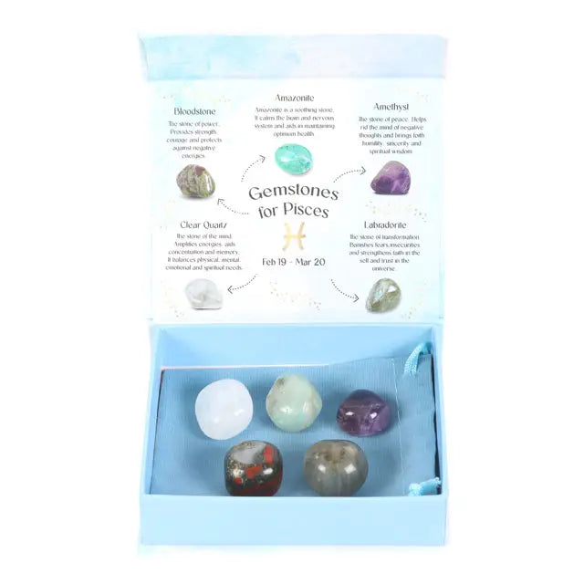 Pisces (fiskene) Zodiac Crystal Tumblestone Set